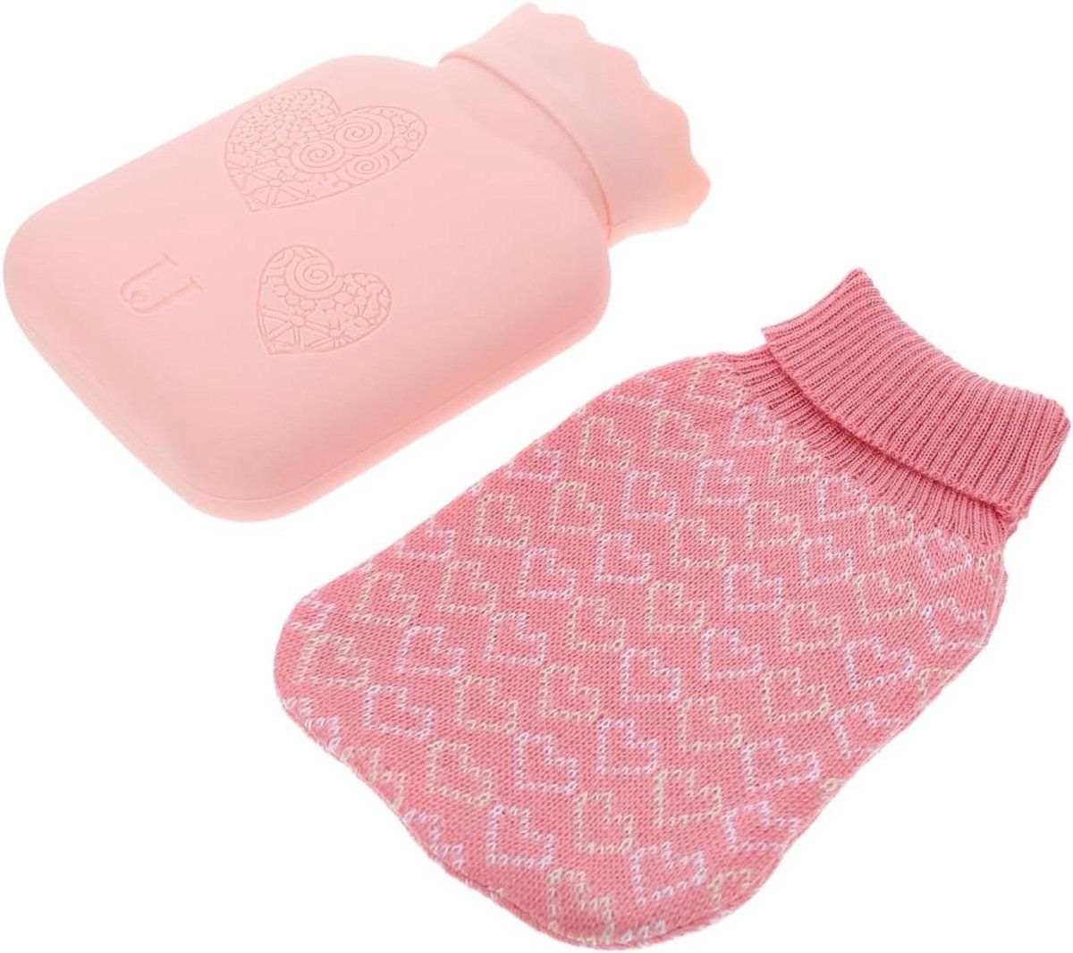 Warmwaterkruik - Handen voetenwarmer - Ontspanning thuis - Zacht fleece hoes - 14.5 x 10 cm - Roze