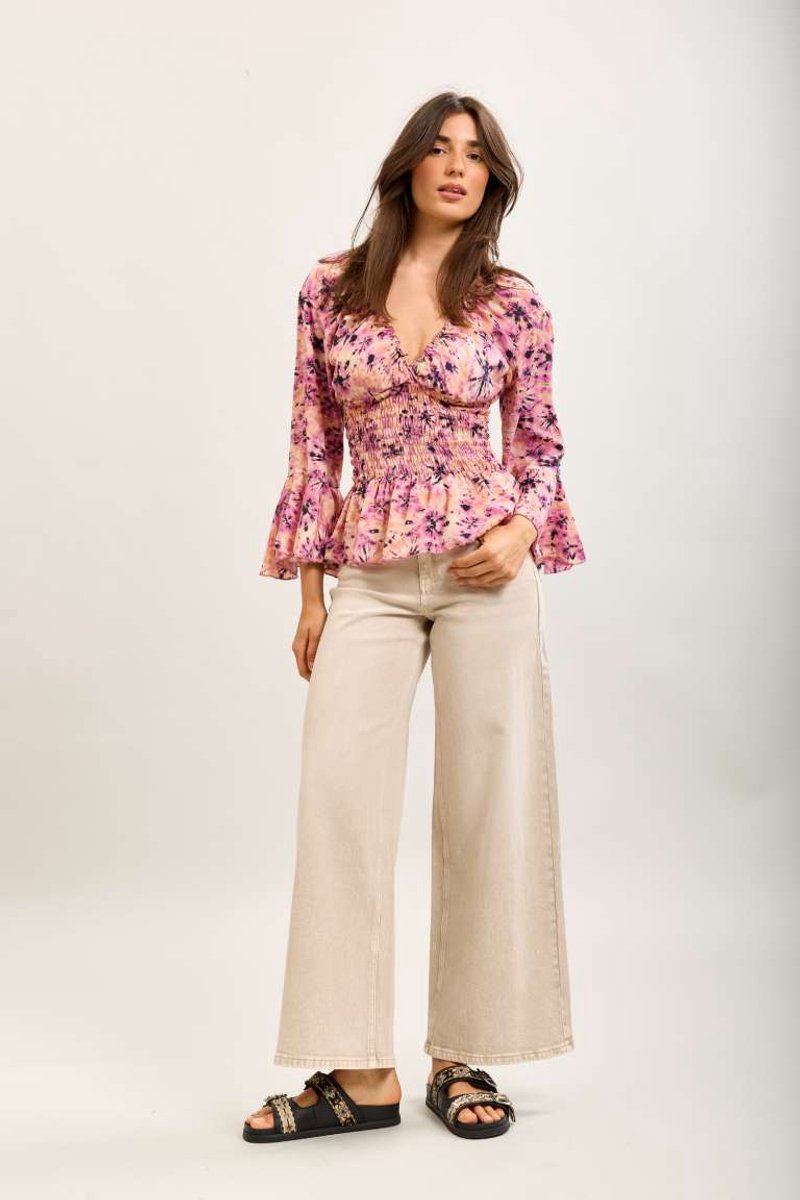 Toxik3 - broek hoge taille wide-leg denim beige