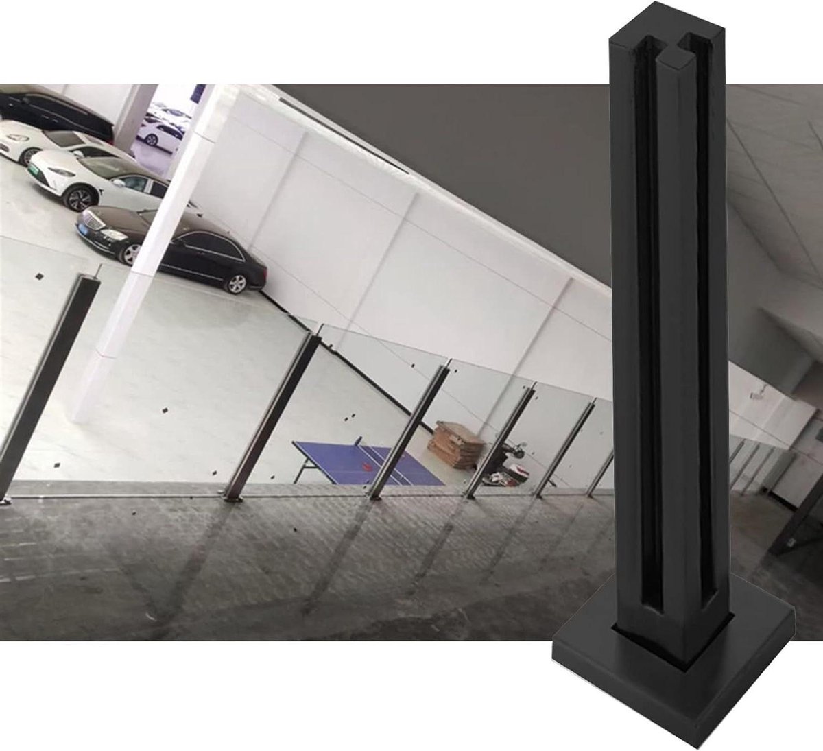 Glazen leuningspalen - Afdekking trap - Veilige afscheiding - Roestvrij staal - 95 cm - Zwart