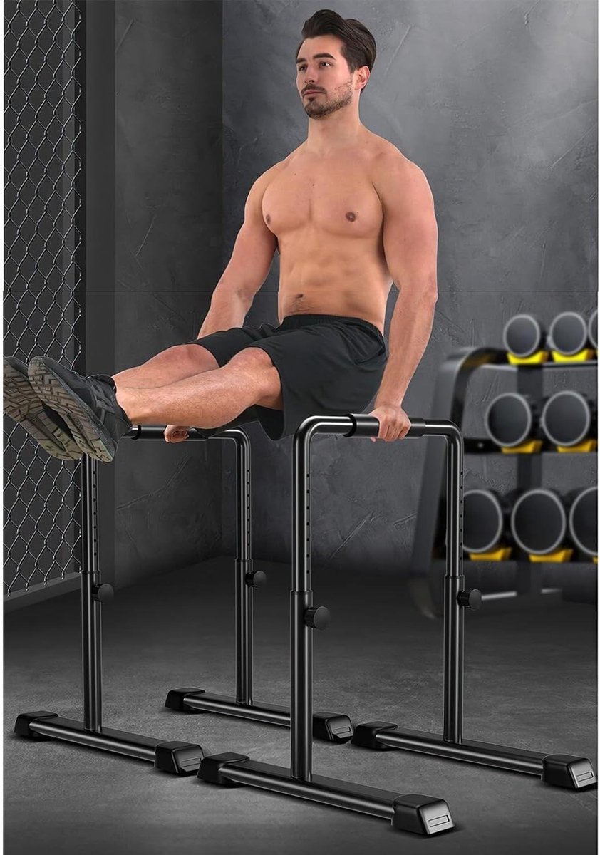 Dip Station - Parallelle Bars - Krachttraining Thuis - In Hoogte Verstelbaar - 250 Kg Belastbaar - Zwart