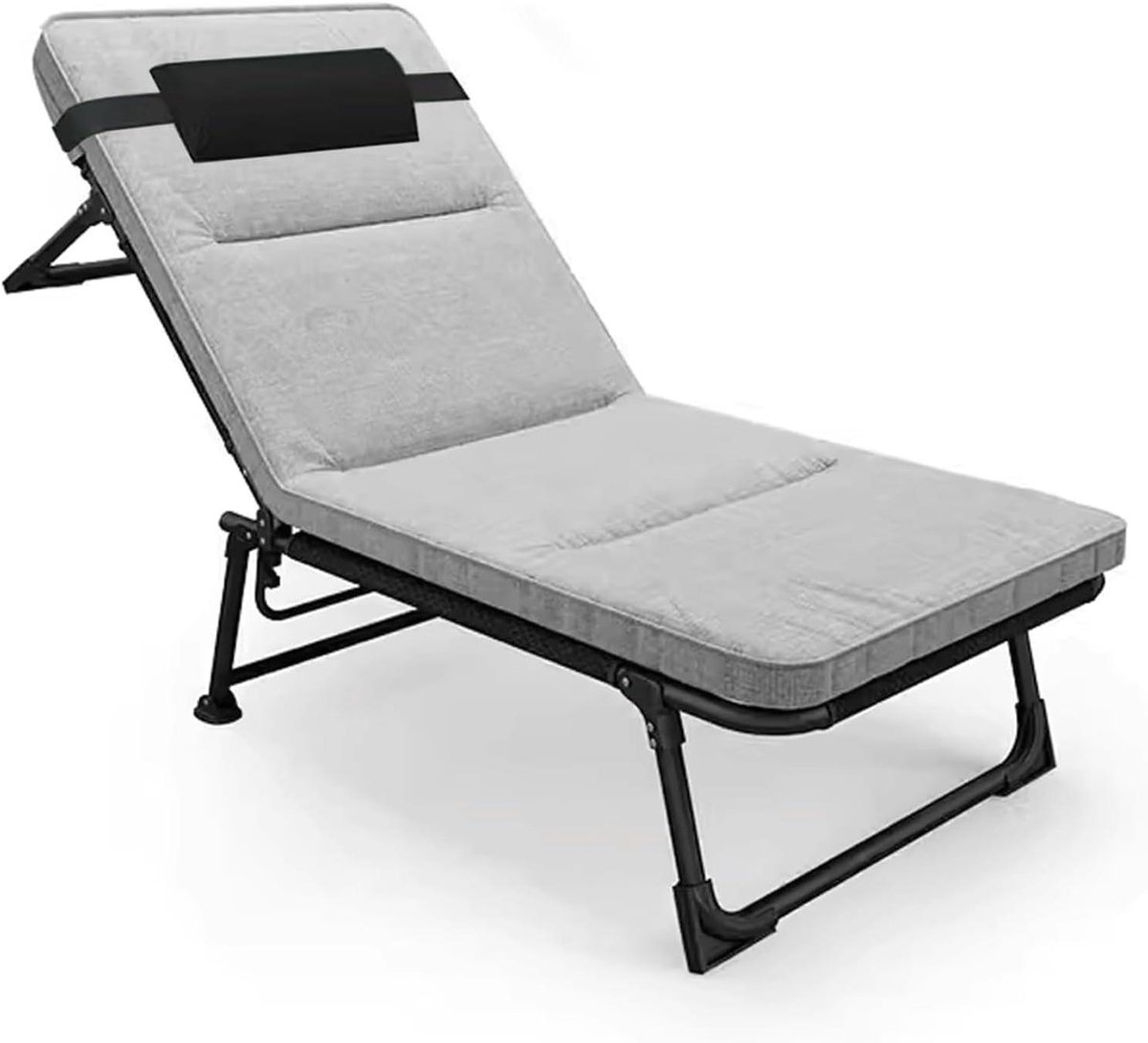 Opvouwbaar campingbed - Opklapbed ligstoel - Comfortabel relaxen - 4 verstelbare posities - 132 x 58 cm - Grijs