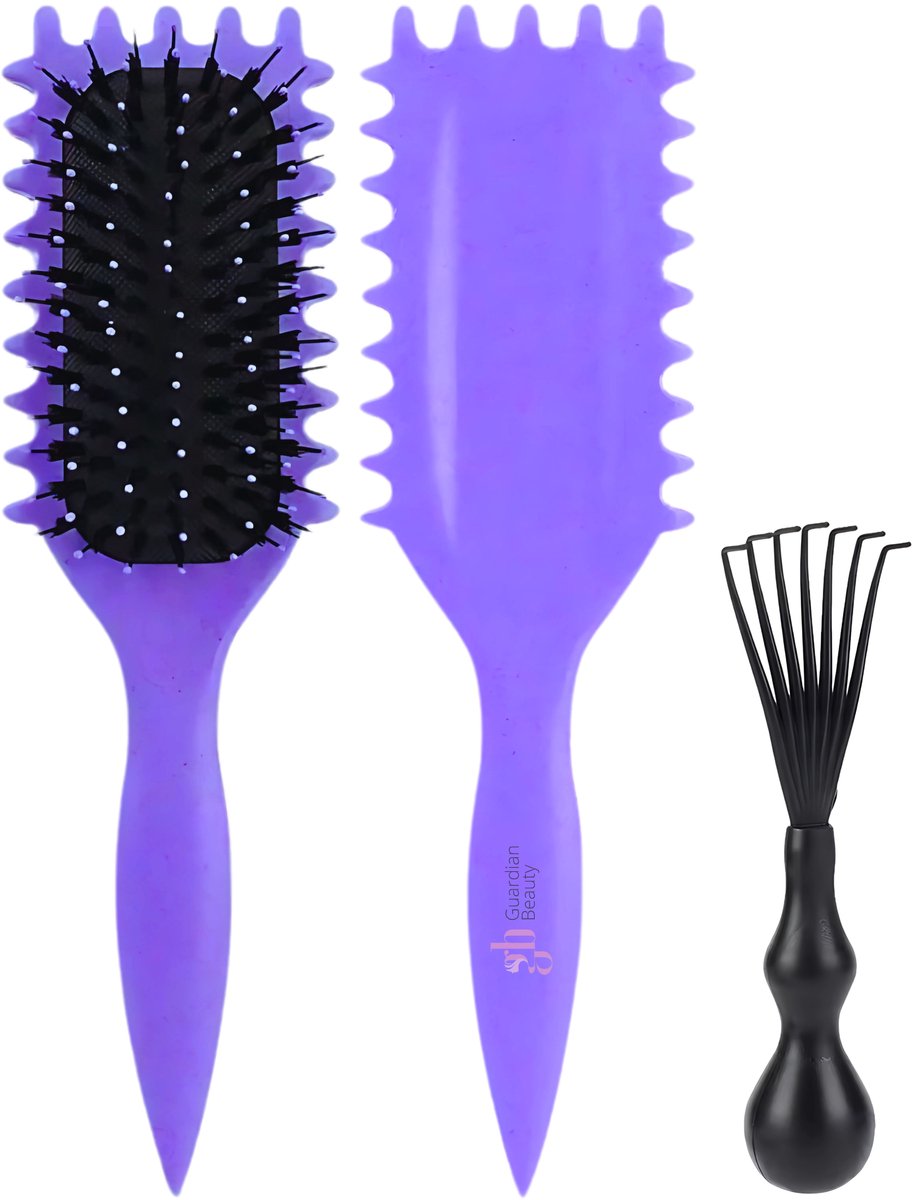 Guardian Beauty Haarborstel - Kruldefiniërende Borstel - Met Haarborstelreiniger - Violet