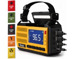 Elesso® Noodradio Solar Opwindbaar Draagbare Radio - Noodpakket - Powerbank Op Batterijen - Zaklamp – Zonneenergie - Bouwradio - 10.000 mAh - Gratis E book