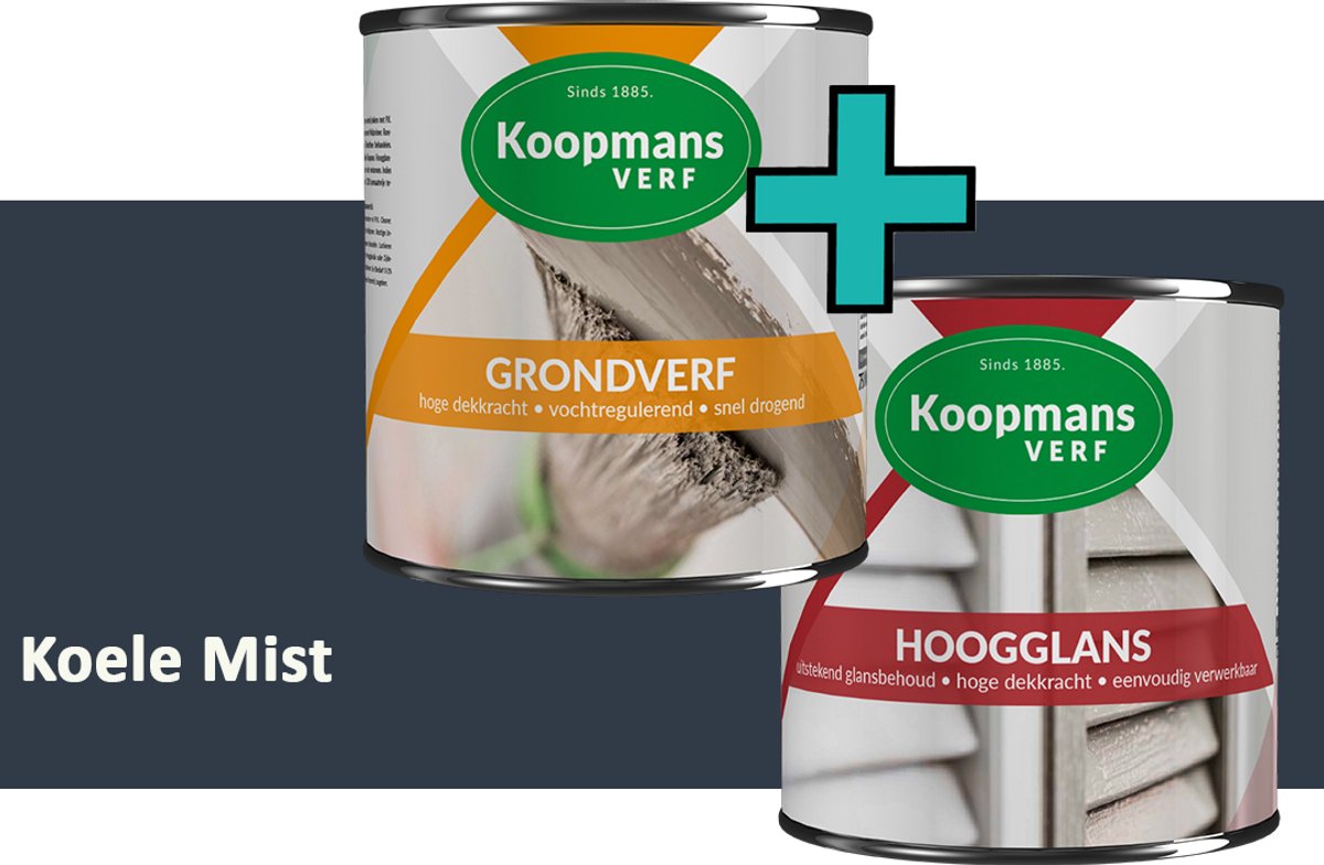 Koopmans Grondverf en Hoogglans Lakverf - set geschikt voor hout en metaal – Koele Mist – 2x – 2,5 l