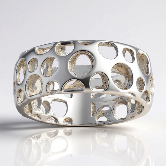 Cavill - Zilveren Ring - 925 Sterling Zilver - Platina Geplateerd - Opengewerkt Geometrisch Design - Licht en Stijlvol - MONOSONO COLLECTION
