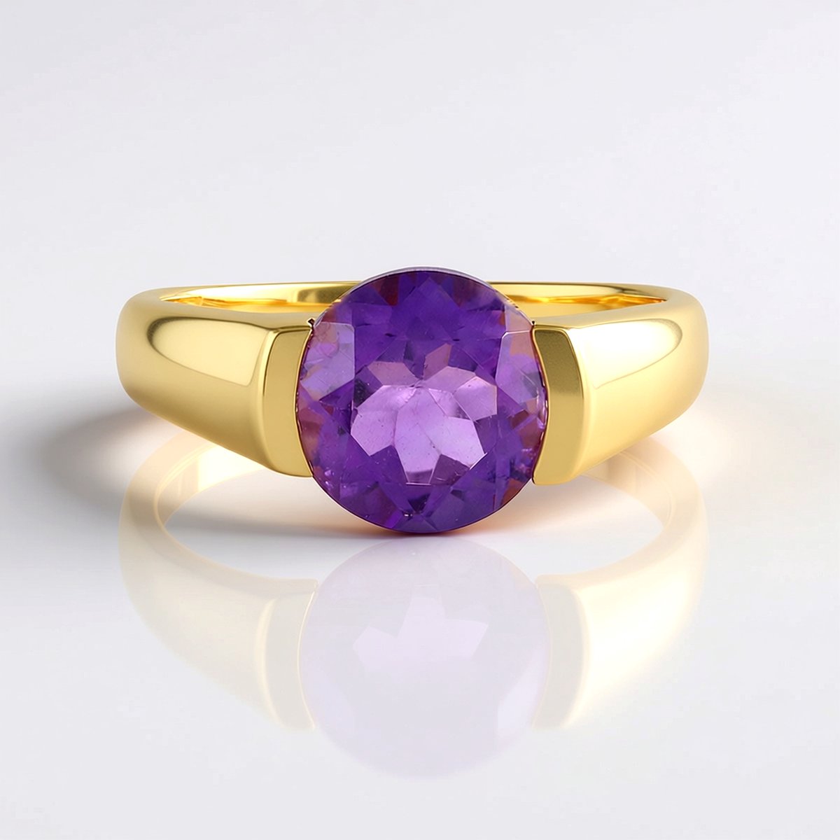 Cavill - Zilveren ring 925 sterling met Marokkaanse ronde amethist 2.3 ct - Bezelzetting - Handgemaakt Marokkaanse sieraden