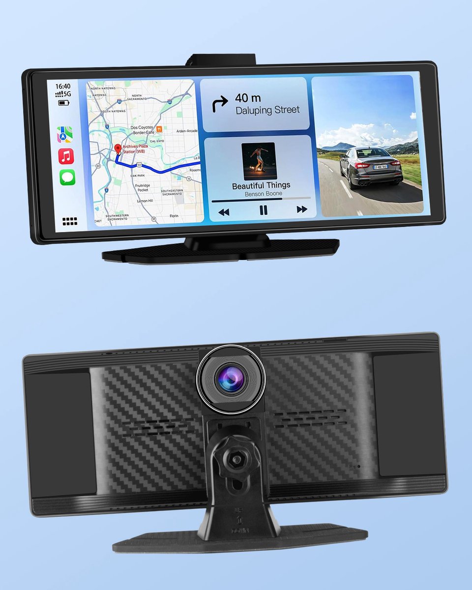 Hexinex - Draadloos CarPlay Scherm - 4K Dash Cam Carplay Android Auto - met 1080p Back-upcamera - Incl. 64GB SD thumbnail 6