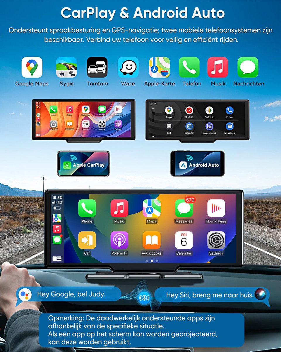 Hexinex - Draadloos CarPlay Scherm - 4K Dash Cam Carplay Android Auto - met 1080p Back-upcamera - Incl. 64GB SD thumbnail 5