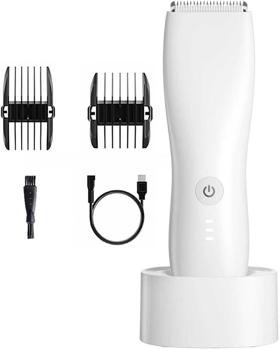 VALINK Men's Electric Shaver - Electric Groin Hair Trimmer, Body Hair Trimmer for Men, Wet & Dry Shaver for Men with LED Light and Charging Base, IPX7 Waterproof White