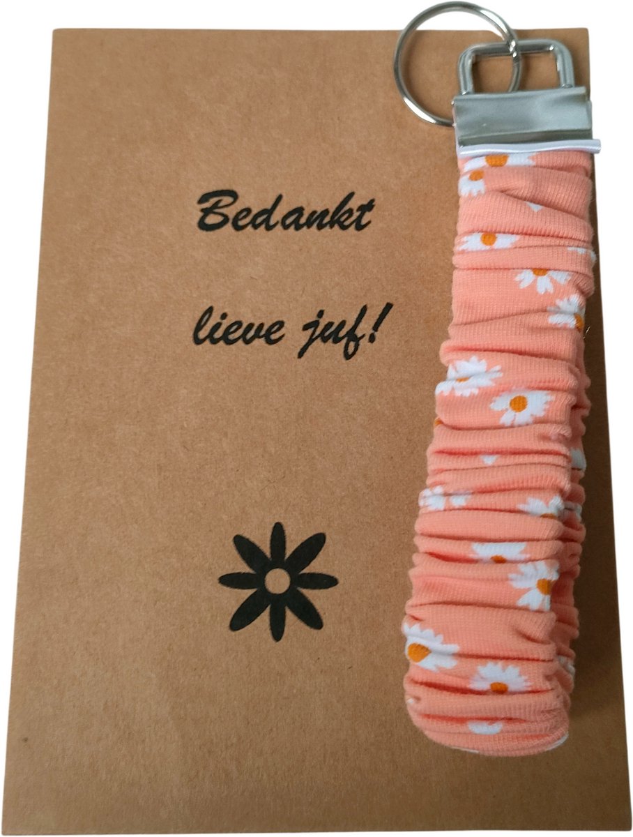 scrunchie sleutelhanger madeliefjes - sleutelhanger - bedankt lieve juf - juffendag - cadeautje juf - handgemaakt - bloemen