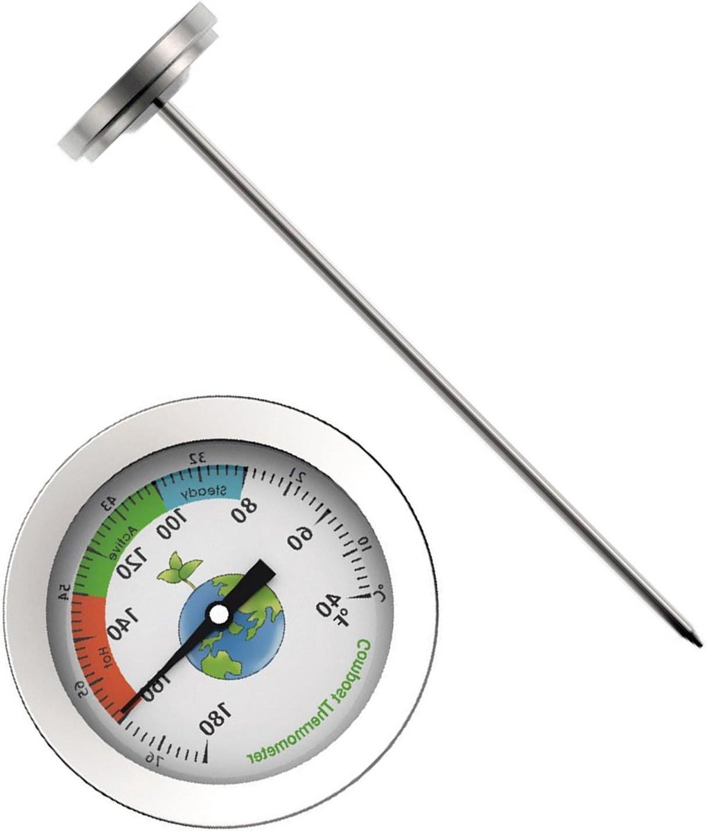 Bodemtemperatuur Meter - Grondthermometer Tuin - Planten Groei Optimaliseren - Roestvrijstalen Sonde - 200 Mm Diepte - Zilver