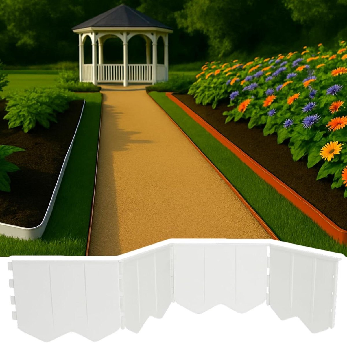 GARDENIX Gazonrand, eenvoudig te installeren, lichtgrijs kunststof, 20,6 m, perkomranding zonder graven, bloembedomranding van gerecycled materiaal, flexibel en duurzaam, gemaakt in de EU