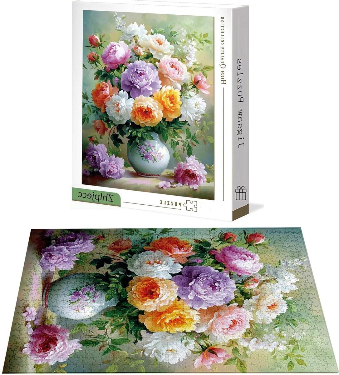 Puzzle 4000 stukjes, roze, bloemenpuzzel met doos, voor volwassenen, 141 x 87 cm, doe-het-zelf 4000 stukjes, houten puzzel voor volwassenen, uitdagende puzzel voor huis en wanddecoratie, cadeau voor
