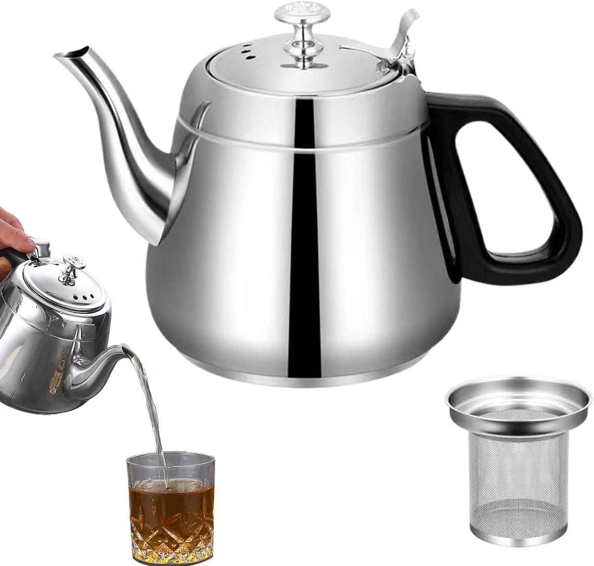 Metalen theeketel - Waterkoker pot - Thee zetten thuis - Energiebesparende herinnering - 15 liter - Zilver
