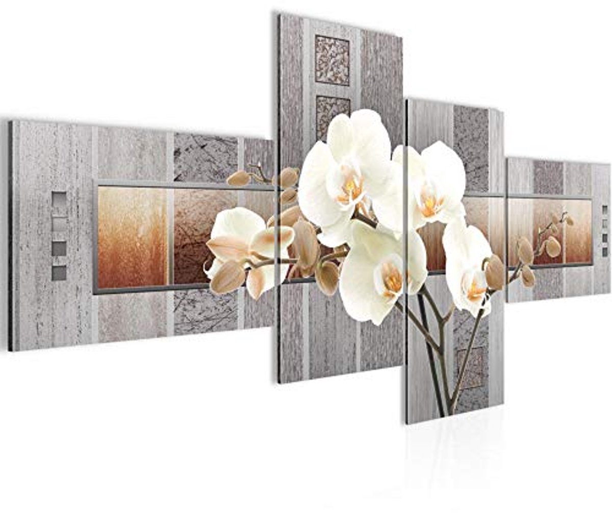 Wanddecoratie - Bloemenprint - Woonkamer Verfraaien - 4 Delige Set - 59x27 cm - Grijs Beige