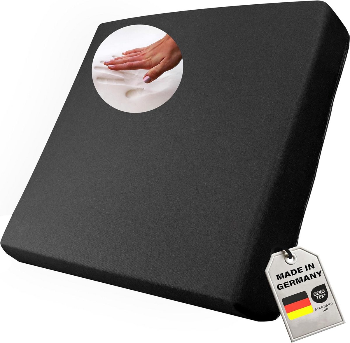 Gel Schuimkussen - Zitting Kussen - Comfortabel Zitten - Hoge Dichtheid Schuim - 40x40x10 cm - Zwart