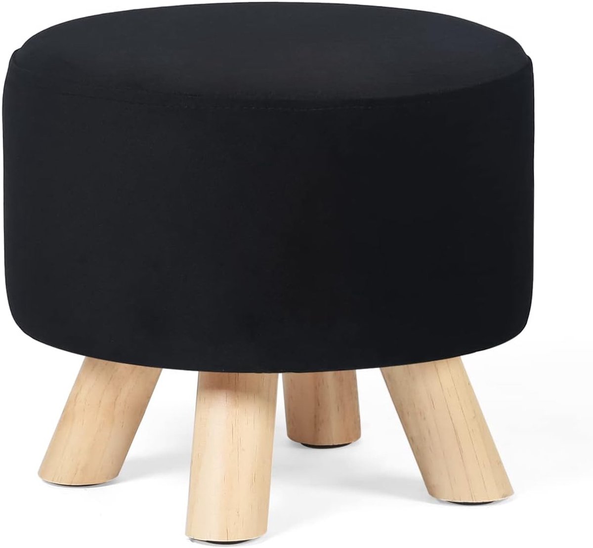 Ronde poef - Voetenbank kruk - Ontspanning thuis - Antislip houten poten - 28 cm - Zwart