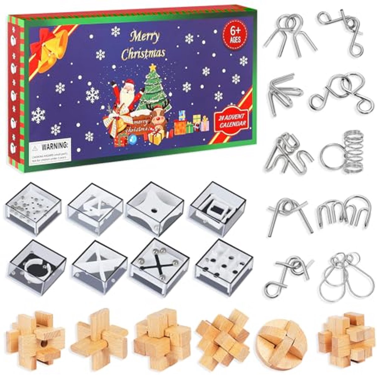 Adventskalender Kinderen - Kerstkalender Puzzels - Verrassingen Ontdekken - 24 Deurtjes Puzzels - 24 Delige Set - Rood