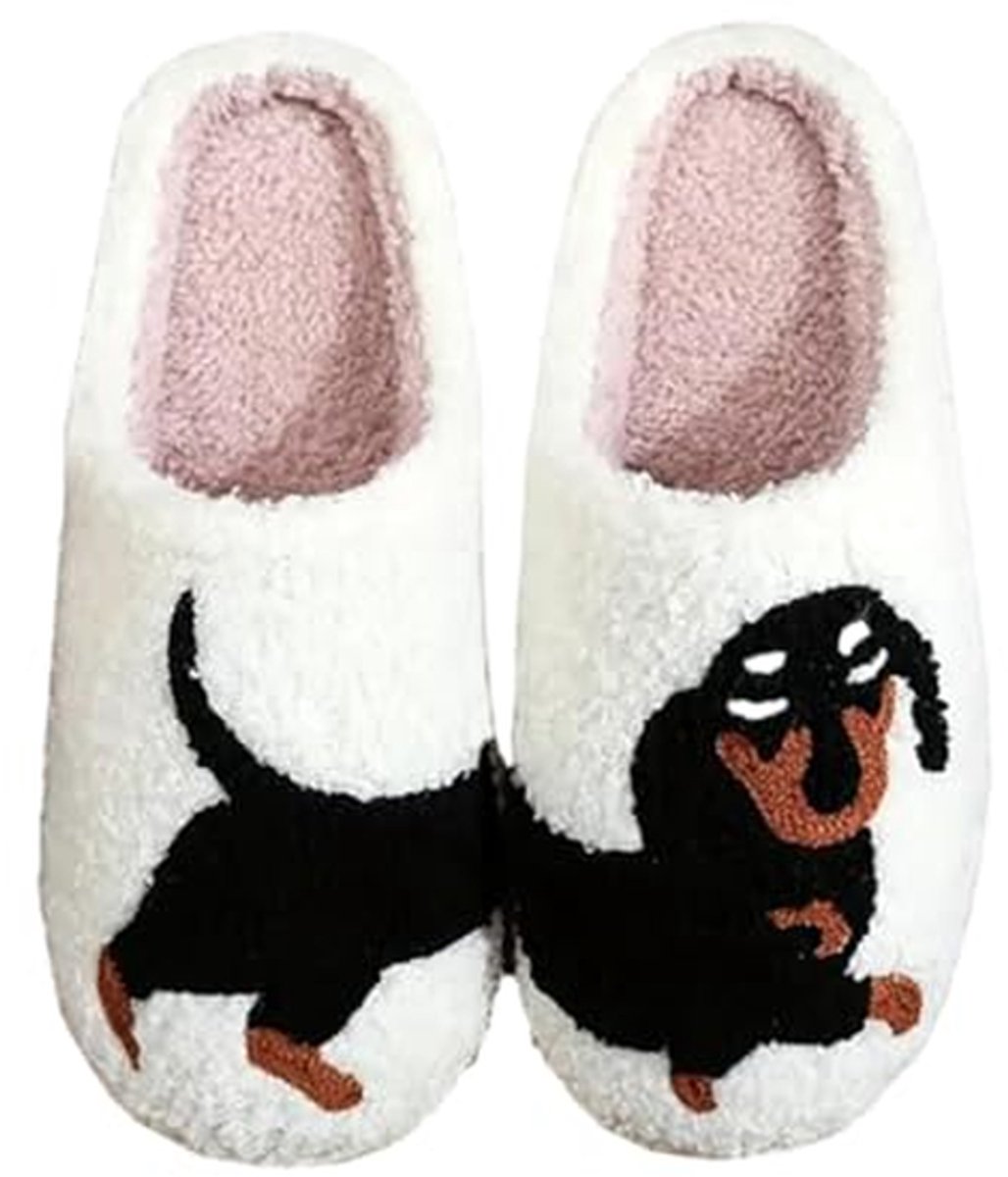 Teckel Pantoffels - Huis Schoenen - Warmte en Comfort - Zacht Pluche Materiaal - Unisex Maat - Wit