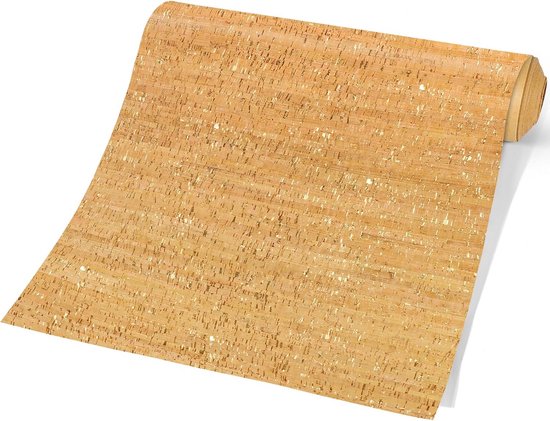 Zelfklevend Behang - Kurk Contactpapier - Muren Decoreren - Echt Kurk Met Goudfolie - 42 x 300 cm - Goudkleurig