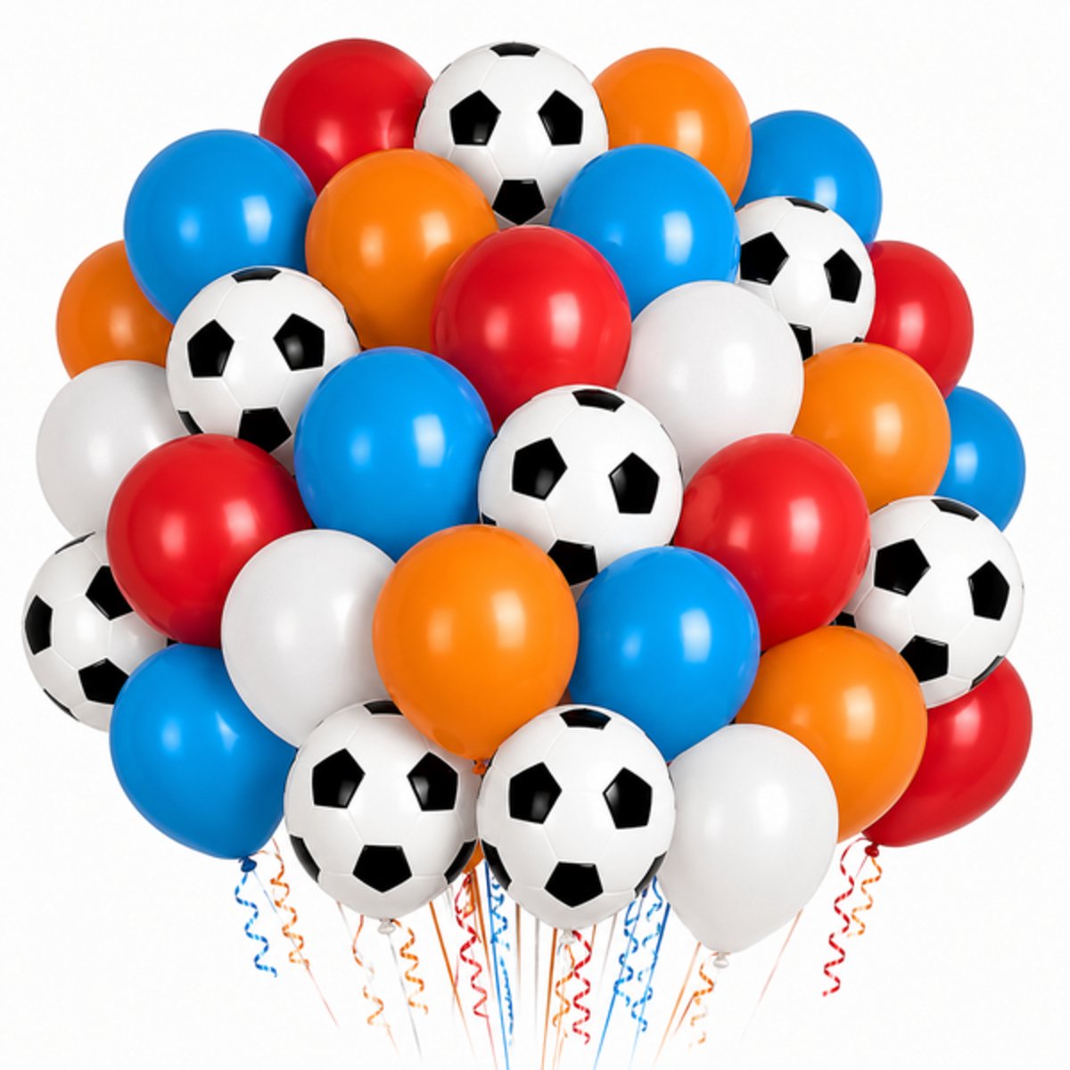 50 Ballonnen rood, wit, blauw, oranje en voetbal - voetbal - oranje - nederland - WK - EK - Holland - ballon - decoratie