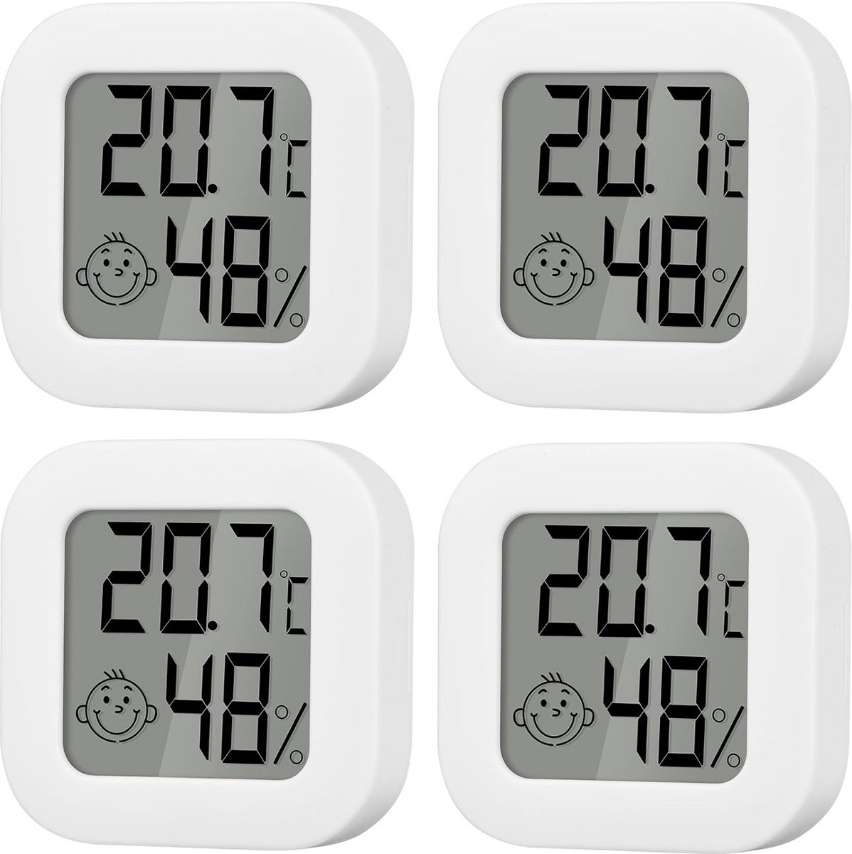 Luchtvochtigheidsmeter Binnen - Digitale Thermo Hygrometer - Klimaat Bewaken - Smiley Comfort Indicator - 4 Stuks - Wit