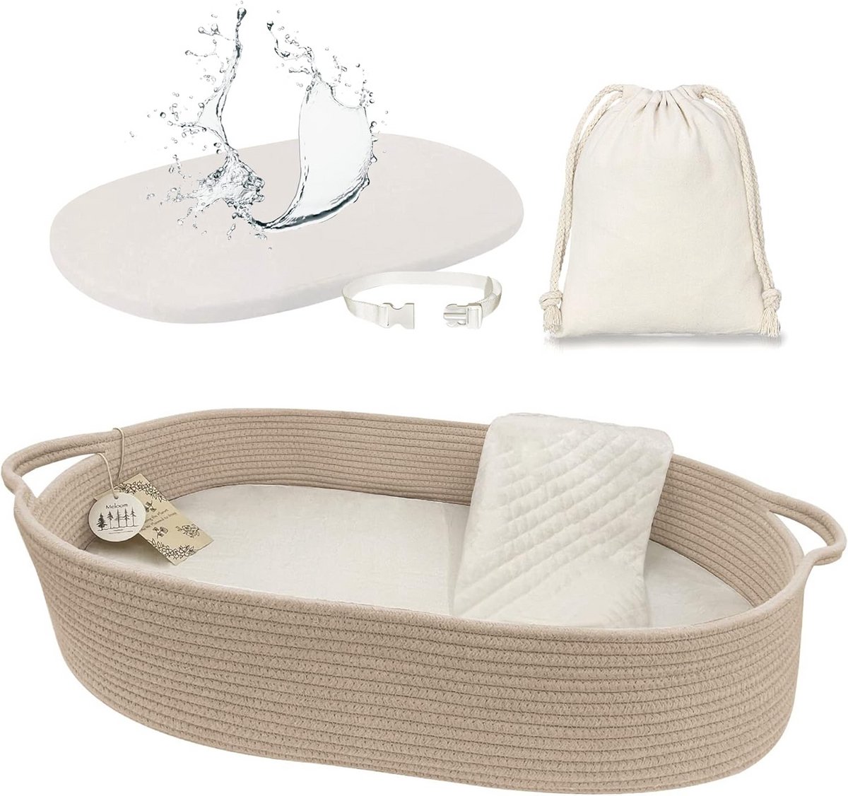 Baby verschoonmand - Moses mand - Baby verzorgen - Inclusief dikke pad - 70 x 42.5 cm - Taupe