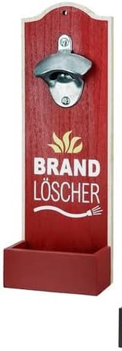 Wand Flesopener - Muurmontage Opener - Drankjes Openen - Met Kroonkurk Vanger - 30 cm - Rood