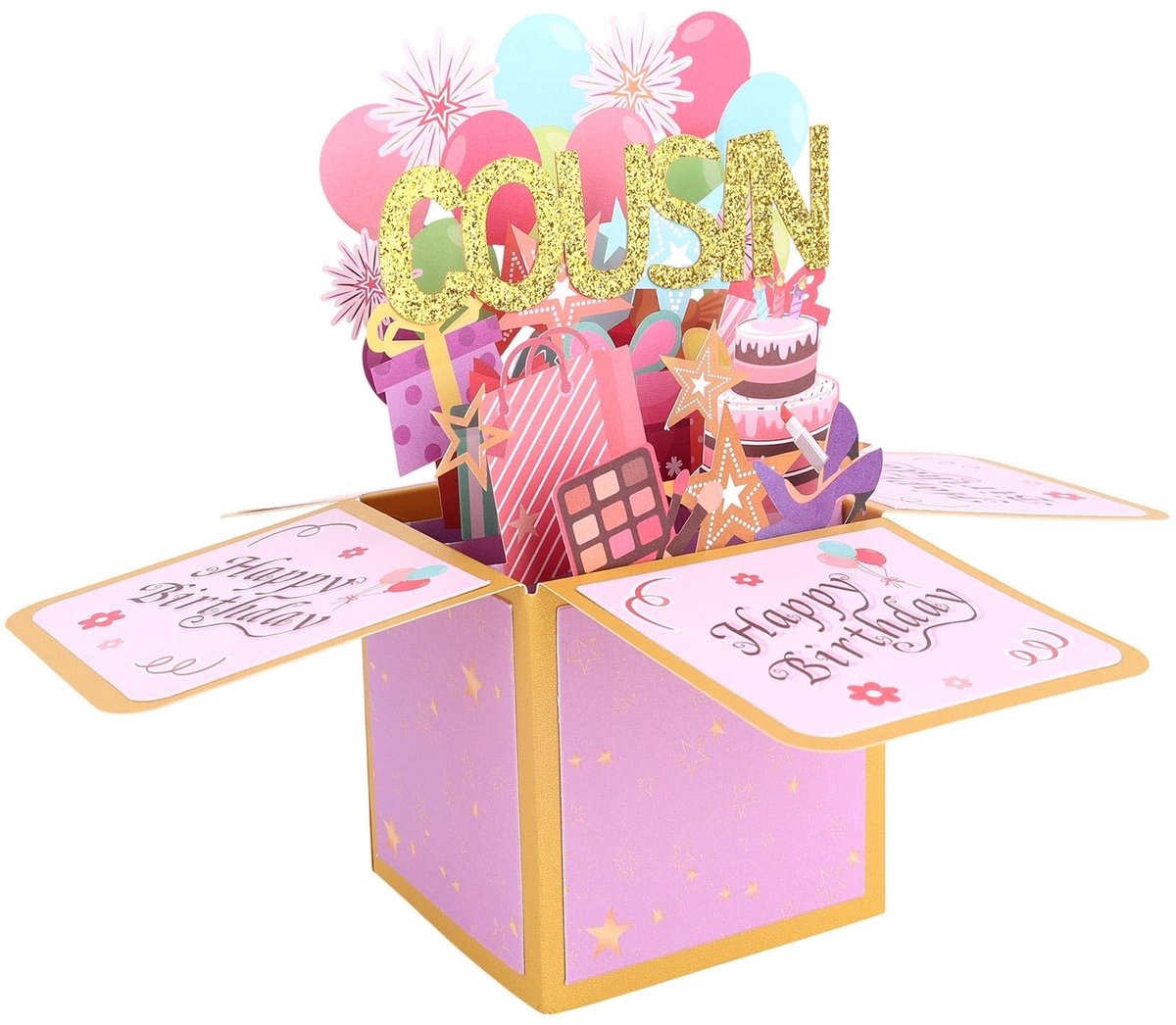 Dailygoods - Gelukkige Verjaardag Pop Upkaart - 3D Wenskaart met Ballonnen en Vuurwerk