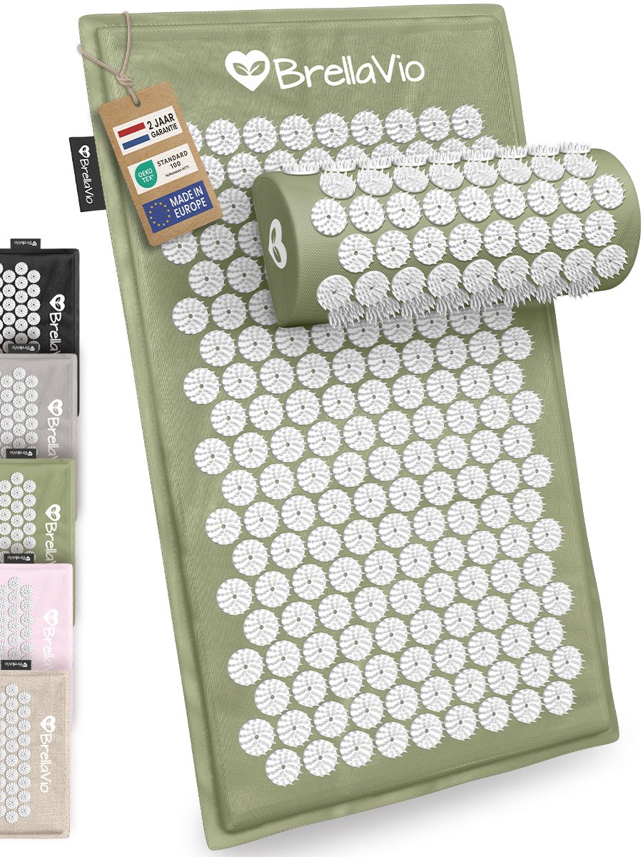 BrellaVio Spijkermat Set met Spijkerkussen - Groen - 74x44 cm - Acupressuur Mat - Spijkerbed - Acupunctuur Kussen - Shakti Massage