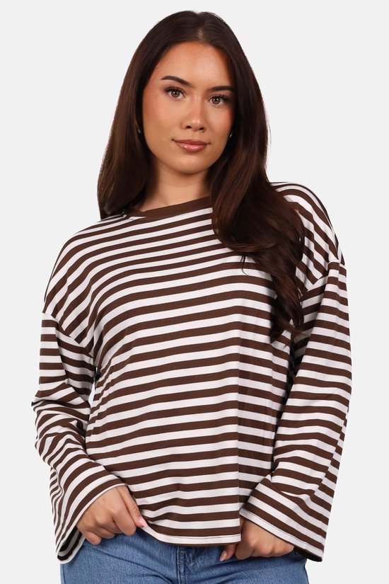 Getdrezzed Top - Maat: XL - Gestreepte longsleeve in bruin en wit