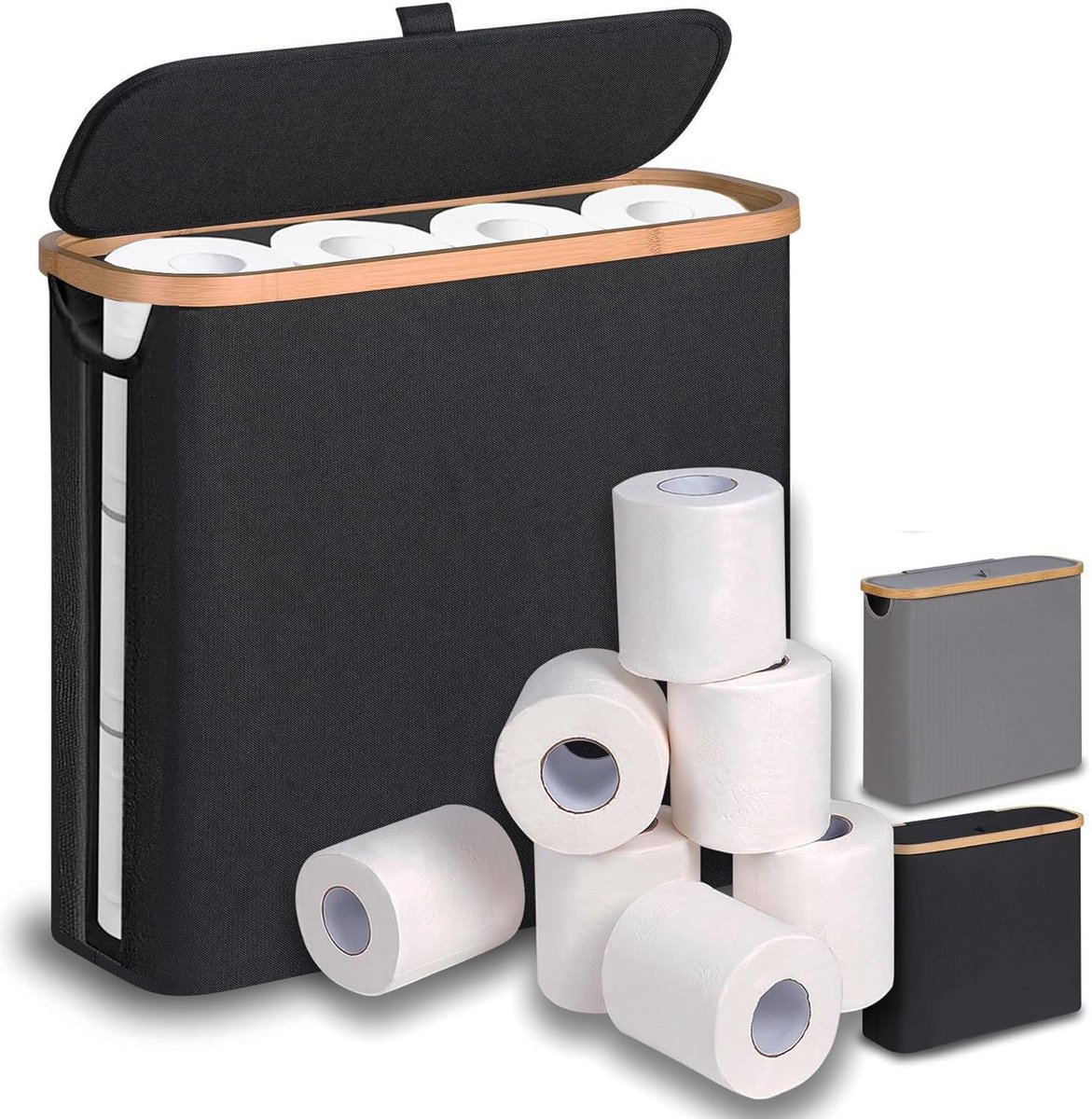 Toiletpapier Opbergmand met Deksel - Toiletrolhouder voor 9-12 Rollen - Smalle Badkamer Organizer - Opvouwbare Opbergbox van Oxford Stof - 28L Opbergmand voor Badkamer