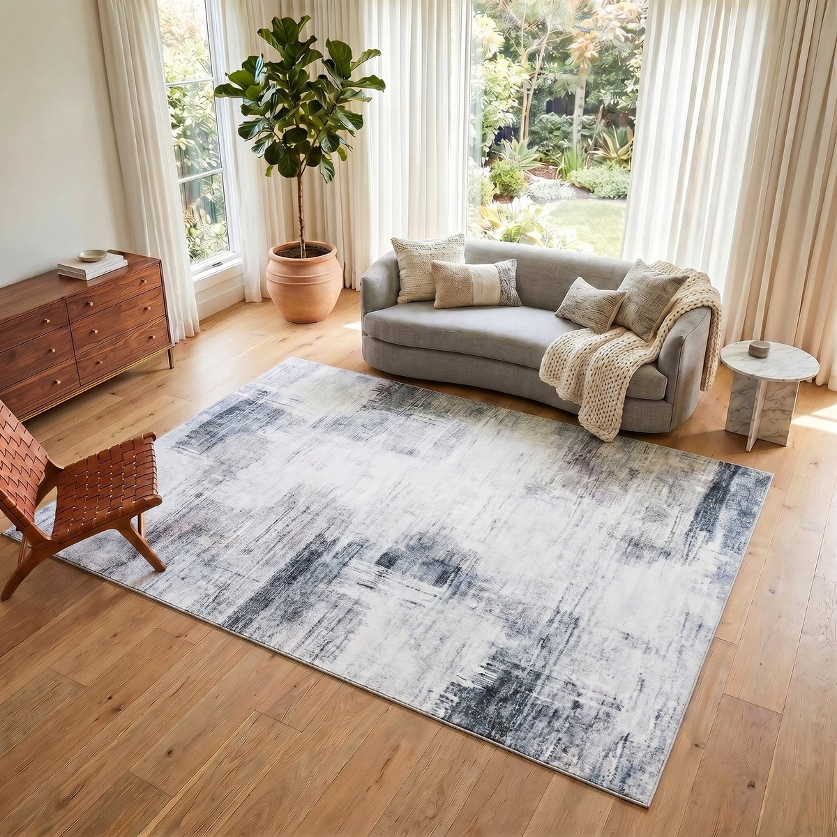 Tapiso Venezia Vloerkleed Woonkamer Laagpolig Blauw Grijs Abstract Modern Antislip Tapijt Slaapkamer Eetkamer Gang Oeko-Tex 140x200