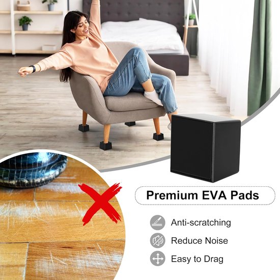 Houten bedverhogers 2,5 inch, 4 stuks, zwaarbelasting tot 2000 lbs, antislip rubberen pads, geschikt voor bank, bureau, tafel, zwart van Merkloos — afbeelding 4