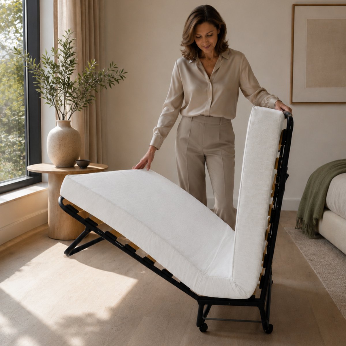 Troonz Logeerbed Atlas 90x200 cm – Opklapbed 1 persoons - Vouwbed met Matras - Plooibed - Eenpersoonsbed - Met beschermhoes