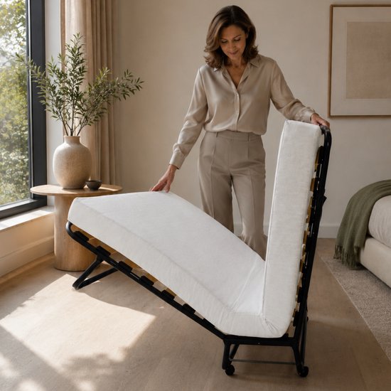 Troonz® Lit d'appoint Atlas 90x200 cm – Lit pliant 1 personne - Lit escamotable avec matelas - Lit d'appoint - Lit simple - Avec housse de protection