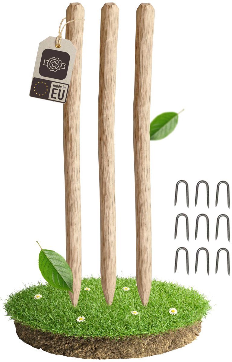 be4nature Set van 3 hazelhouten hekpalen 120 cm natuurlijke houten palen gepunt voor schapenhek en tuinhek