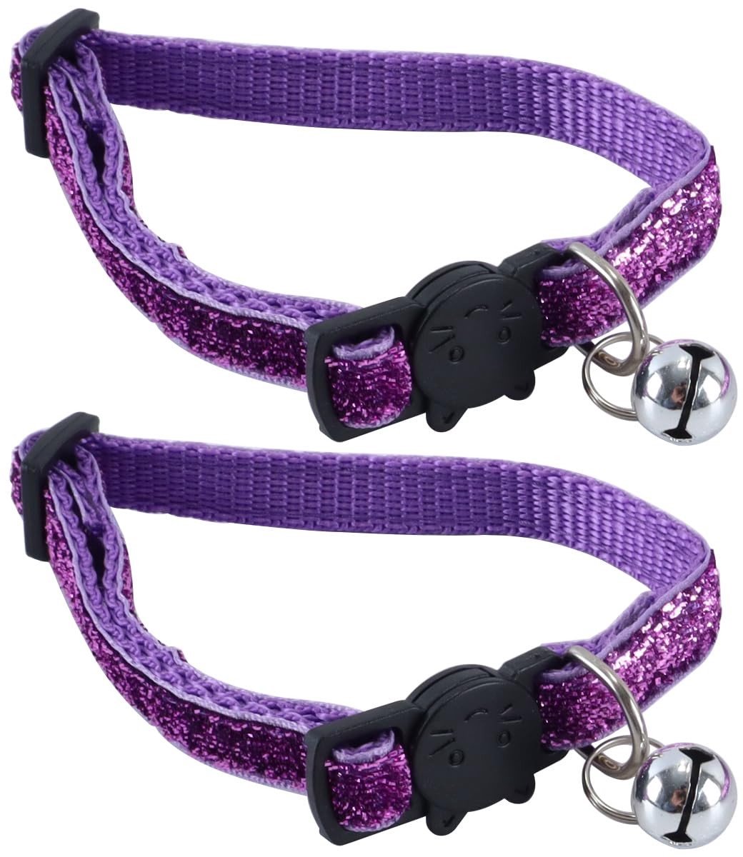 Dailygoods- Kattenhalsband Veiligheidssluiting - 2 Stuks - Verstelbare Halsbanden - Glinsterend Paars - Geschikt voor Kittens/Honden - Duoverpakking - Halsband