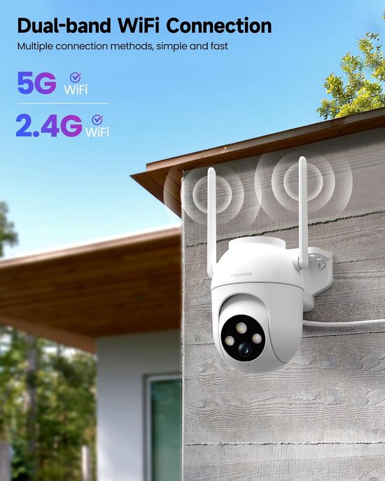 Wifi-buitencamera 5 MP met 360 graden rotatie en nachtzicht van Merkloos — afbeelding 4