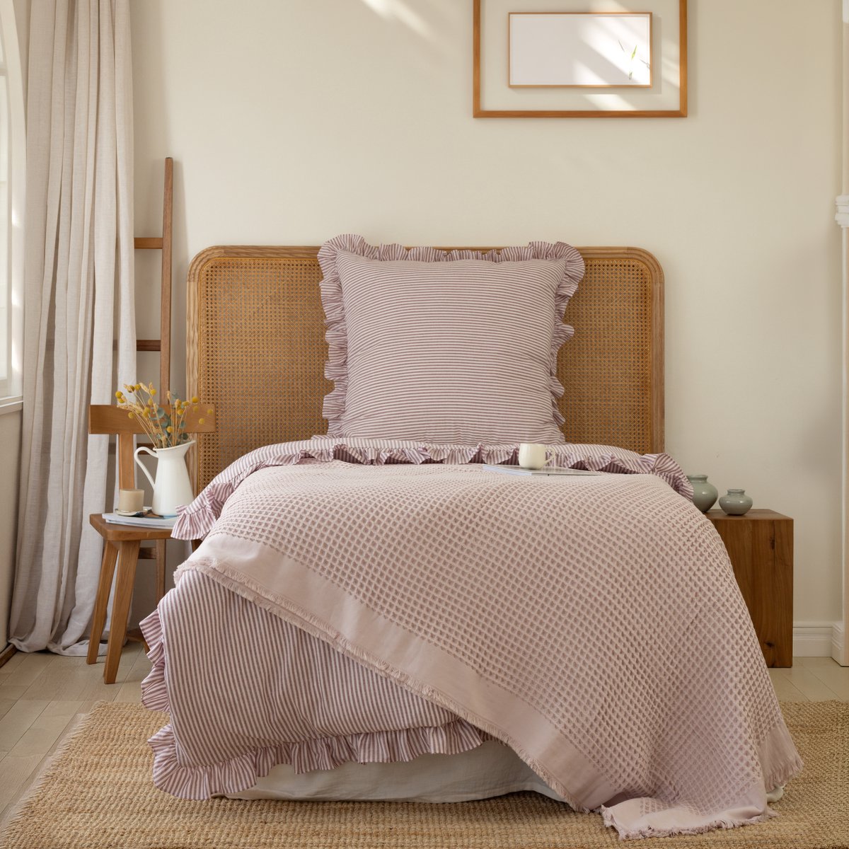 L&G - %100 Katoen Bedsprei 170 x 220 cm – Wafel Sprei - Plaid – quilt - WafelDeken - bedsprei 1 persoonsbed- Dekentje voor op de bank - Optimus Rose