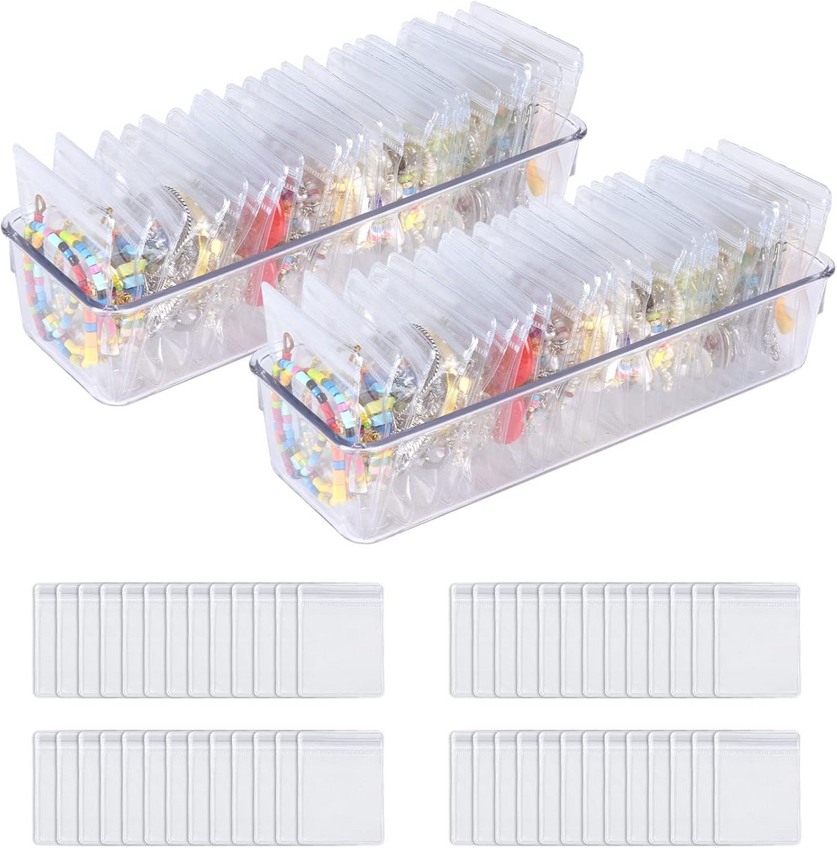 Sieraden Opbergdoos - Organizer Set - Sieraden Opbergen - Inclusief Zegelzakjes - 100 Stuks Zakjes - Transparant