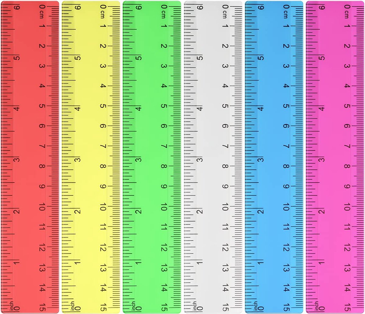 Kunststof Liniaal - Meetlat Set - School Werk - Dubbelzijdig Meten - 15 cm Set - Kleurrijk Transparant