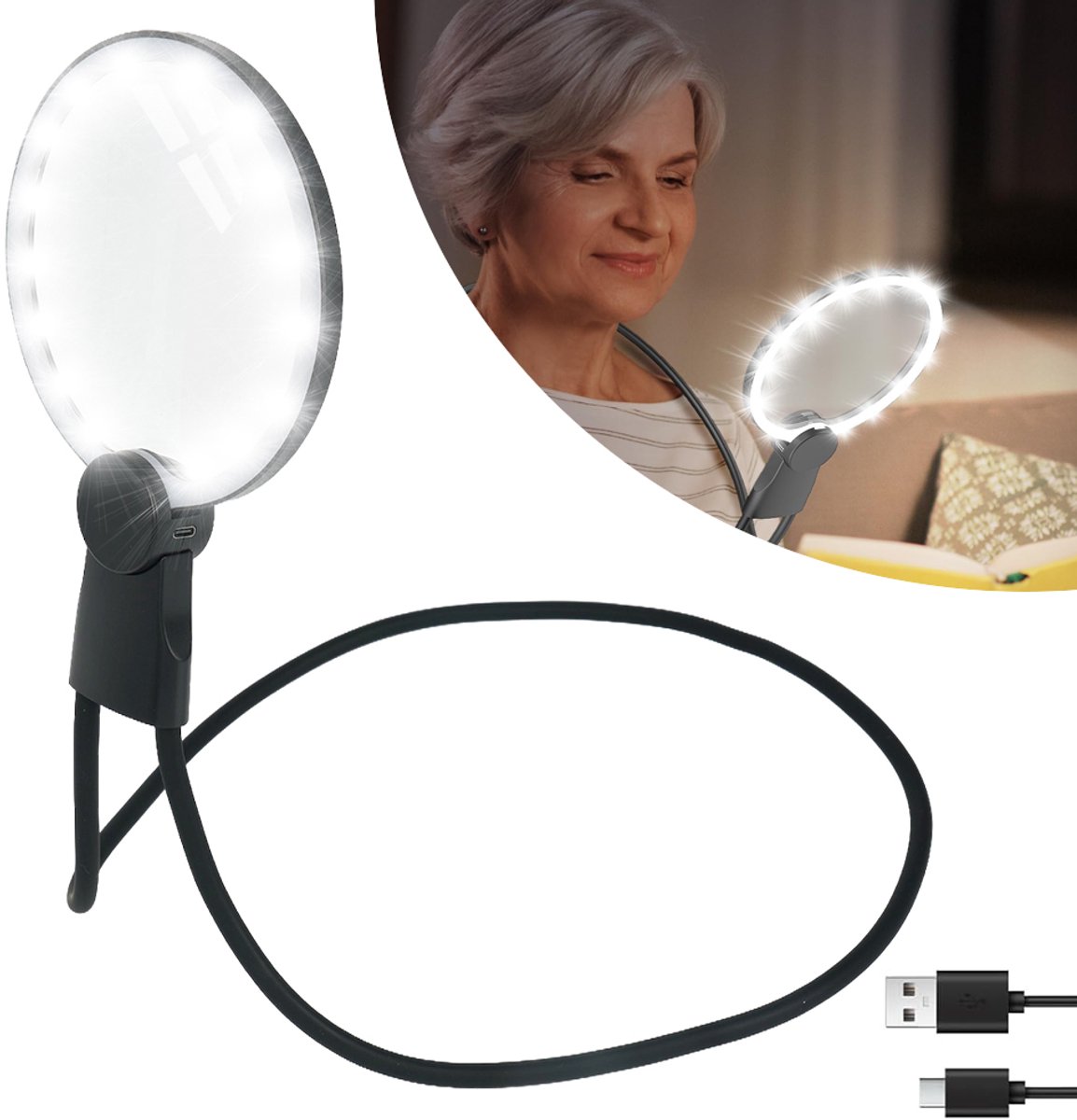 Vergrootglas Met Licht - Handsfree Vergrootglas - 5X Verlicht Vergrootglas - Flexibele Zwanenhalsvergrootglas - Vergrootglas Voor Lezen En Breien