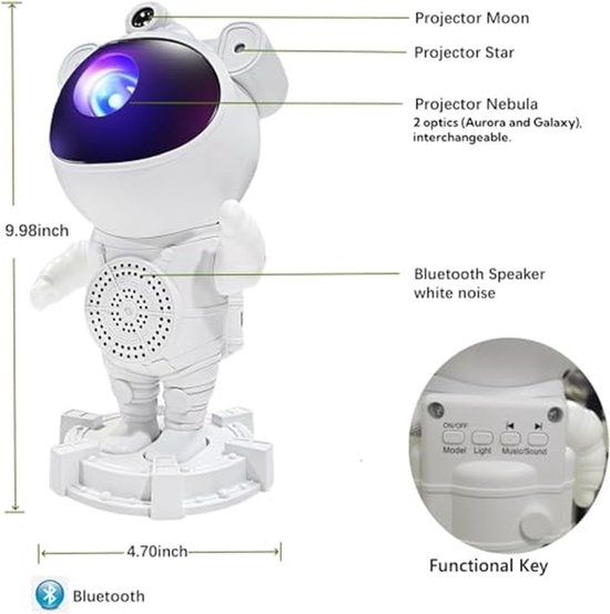 Sterren Projector - Nachtlampje Melkweg - Kamer Decoratie - 2-in-1 Galaxy Effect - 14 Kleuren - Wit — afbeelding 2