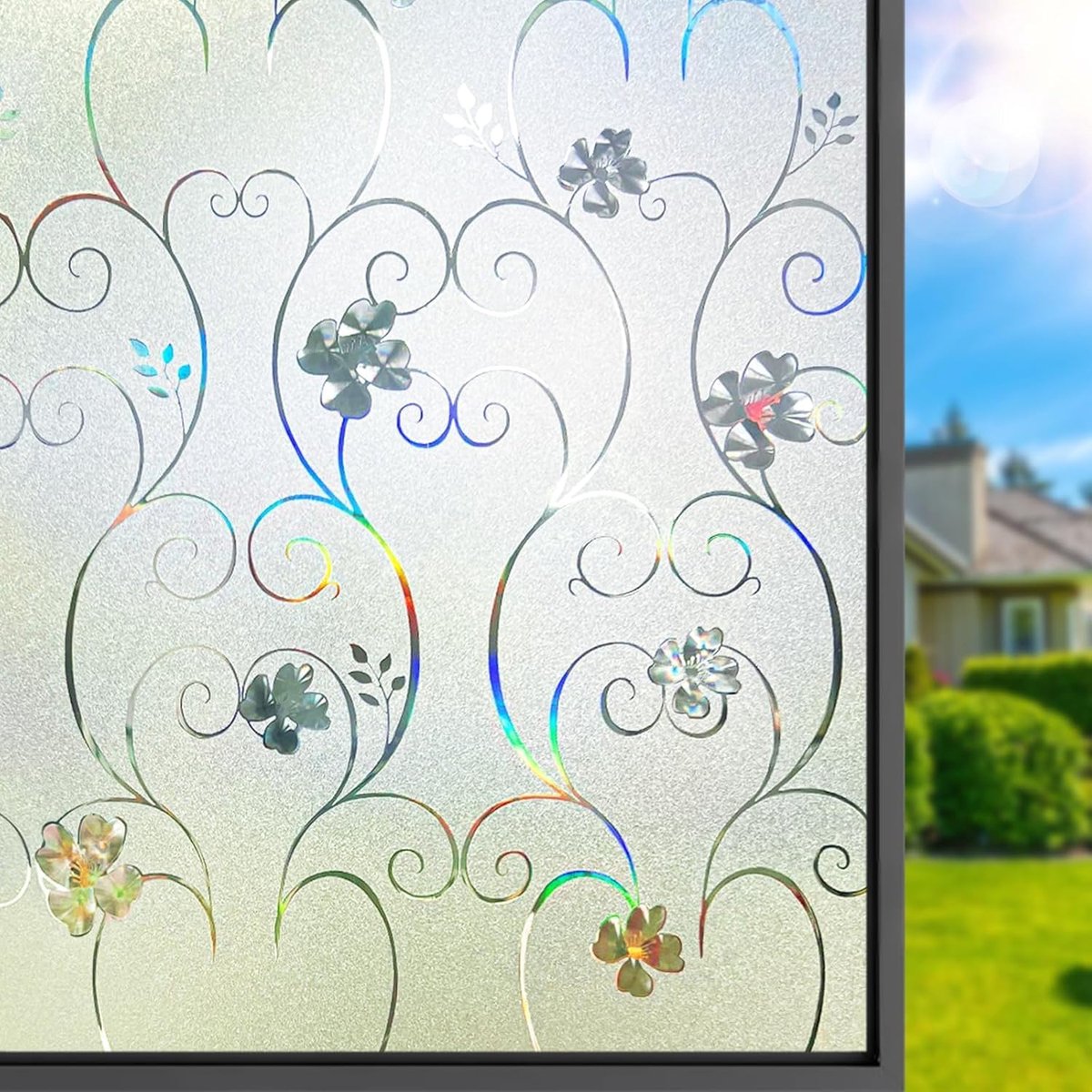 Statische Raamfolie Bloemen Privacy Zelfklevend UV-werend 45 x 200 cm
