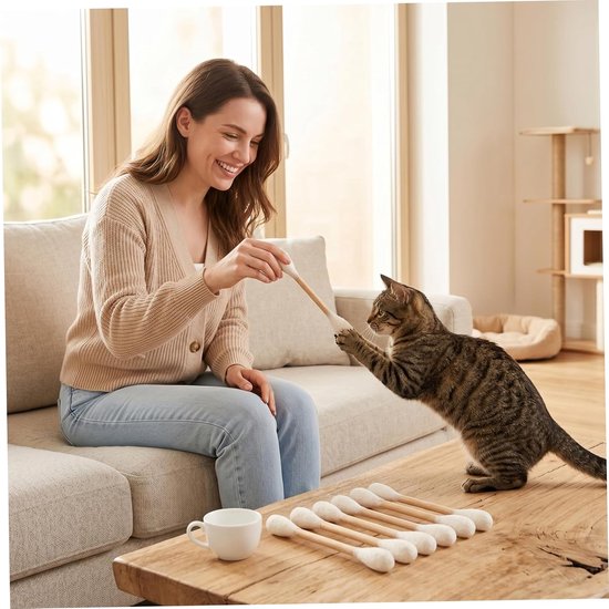 Stokjes voor Katten - 6 Stuks – 15CM Kattenspeelgoed Interactief - Wattenstaafjes Kattenspeelgoed - Natuurlijk en Eetbaar Kattenspeelgoed - Catnip Effect voor Kat - Kauwstaafjes voor Kitte - Kattenspeeltjes - Cadeau voor Binnenkatten - Interactief