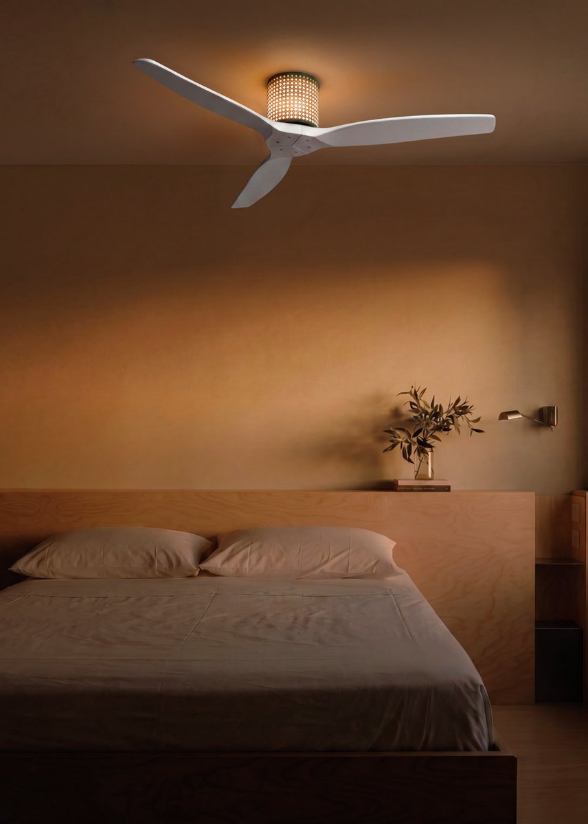 CREATE - Plafondventilator stil 40W (Ø132cm) - Sfeerlicht LED - Afstandsbediening - 6 snelheden - Programmeerbaar - WIND CALM CUSTOM RATTAN