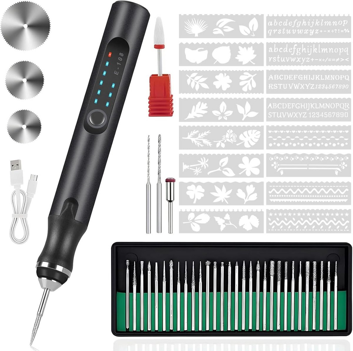 Graveerpen - Roterend gereedschap - Doe-het-zelf projecten - USB-oplaadbaar draadloos - 37 delig - Zwart