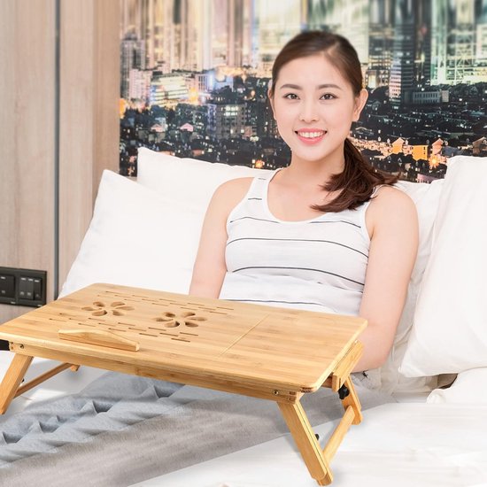 Opvouwbare bedtafel - Laptop dienblad - Ontbijt op bed - Verstelbare hellingshoeken - 66 x 35 cm - Bamboe — afbeelding 3
