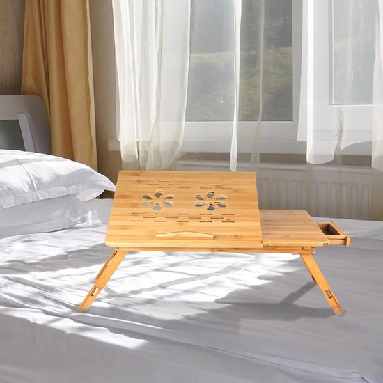 Opvouwbare bedtafel - Laptop dienblad - Ontbijt op bed - Verstelbare hellingshoeken - 66 x 35 cm - Bamboe — afbeelding 5